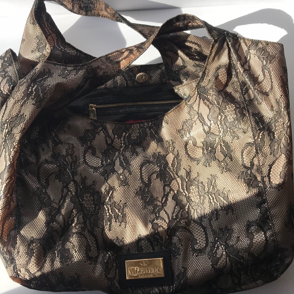 VALENTINO GARAVANI GREY/BLACK LACE OVERLAY HOBO